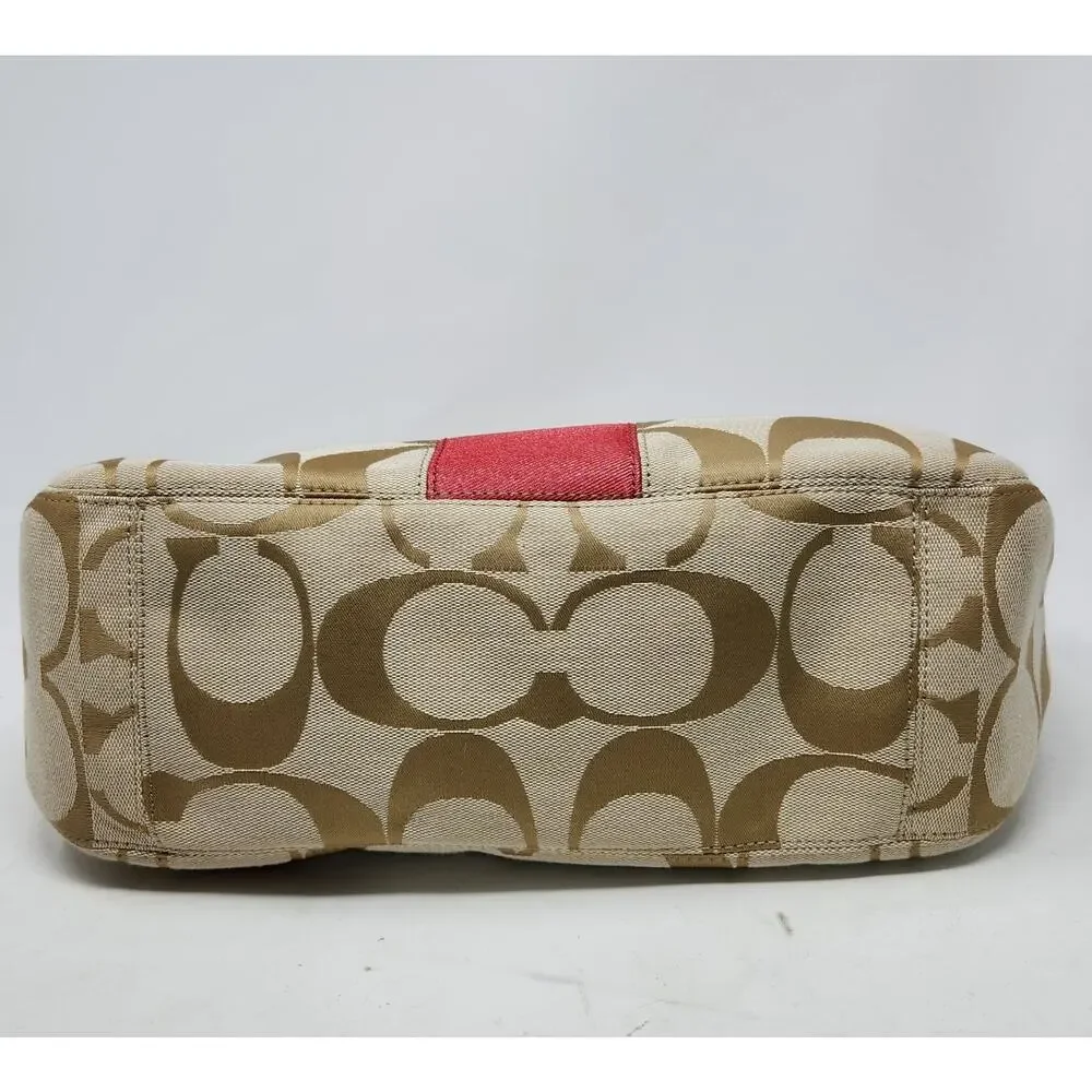 Vtg Y2K Coach Signature Stripe Hobo Shoulder Bag F19281 Khaki/Berry Pink